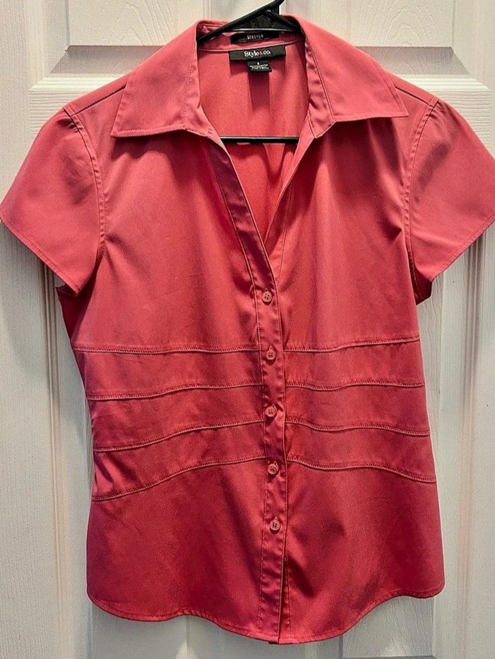 Jones New York Pink Short Sleeve Button Front Top